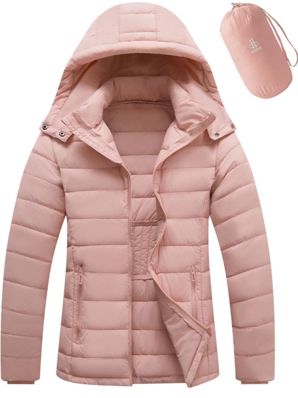 Women's Lightweight Hooded Puffer Jacket in Soft Pink